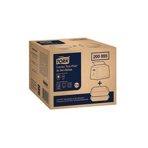 Tork Plus® Dispensador de Servilleta Gris + Tork Plus® Servilleta Dispensada/ Universal/ Blanco/ 2 Pqtes x 100 serv. c/u