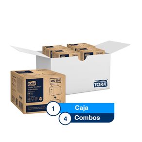 Combo Tork Plus® 1 Dispensador de Servilleta Gris + Tork Plus® Servilleta Dispensada/ Universal/ Blanco/ 2 Pqtes x 100 serv. c/u X 4 Cajas