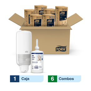 Combo Tork® Dispensador Gel Antibacterial para Manos + Tork® Gel Antibacterial para Manos/ Premium/ 1000 ml/ X 6 Cajas