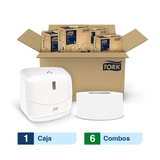 Combo Tork® Dispensador de Papel Higiénico Jumbo mini + Tork® Papel Higiénico Jumbo Mini/ Premium/ Blanco/ 95 m/ 6 cajas