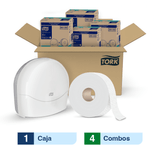 Combo Tork® Dispensador de Papel Higiénico Jumbo + Tork® Papel Higiénico Jumbo / Premium / Blanco / 170 m/ 4 cajas