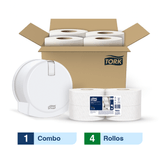 Combo Tork® Dispensador de Papel Higiénico Jumbo /Premium/ Blanco + Caja x4 rollos x 170 m