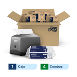 Combo Tork Plus® Dispensador de Servilleta Gris + Tork Plus® Servilleta Dispensada/ Universal/ Blanco/ 2 Pqtes x 100 serv. c/u X 4 Cajas