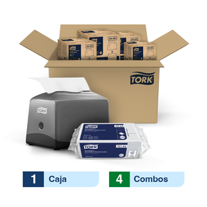 Combo Tork Plus® Dispensador de Servilleta Gris + Tork Plus® Servilleta Dispensada/ Universal/ Blanco/ 2 Pqtes x 100 serv. c/u X 4 Cajas