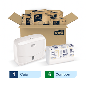 Combo Tork Xpress® Dispensador Toalla de Manos Doblado en Z mini + 
Tork Xpress®  Toalla de Manos Doblada en Z/ Premium/150 hojas/ Blanca/ X 6 Cajas