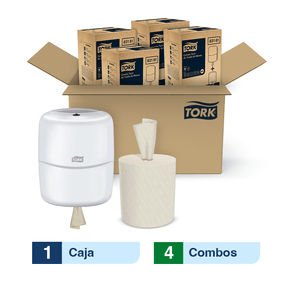 Combo Tork® Dispensador Toalla de manos Flujo Central + Tork® Toalla de Manos Flujo Central Premium/ 100 m/ Natural/X 4 Cajas