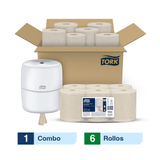 Combo Tork® Dispensador Toalla de manos Flujo Central / Premium/ Natural +Caja x6 rollos x100 m