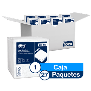 Tork® Servilleta Acolchada Lunch/ Advanced/ Blanco/ 27 paquetes x 100 serv. c/u