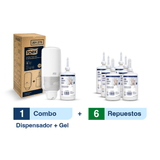 Combo Tork® Dispensador Gel Antibacterial para Manos+ Caja x 6 repuestos x 1000 ml