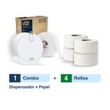 Combo Tork® Dispensador de Papel Higiénico Jumbo /Premium/ Blanco + Caja x4 rollos x 170 m