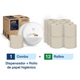 Combo Tork Dispensador Papel Higiénico SmartOne® Mini  / Advanced/ Natural + Caja x12 rollos x100m
