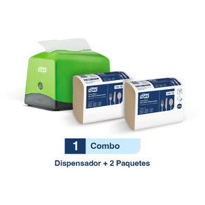 Tork Plus® Dispensador de Servilleta verde + Tork Plus® Servilleta Dispensada/ Advanced/ Natural/ 2 fajos X 150 serv c/u