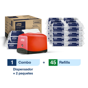 Combo Tork® Dispensador de Servilleta Rojo + Caja x 45 pqts x 100 serv