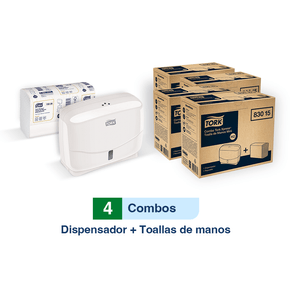 Combo Tork Xpress® Dispensador Toalla de Manos Doblado en Z mini + 
Tork Xpress®  Toalla de Manos Doblada en Z/ Premium/150 hojas/ Blanca/ X 6 Cajas