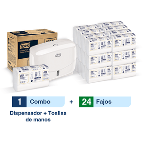 Combo Tork® Dispensador Toalla de Manos Doblado en Z mini / Premium/ Blanco +Caja x 24 fajos x150 toallas